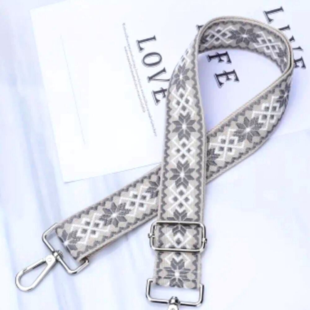 Chic Embroidered Adjustable Bag Strap Beige and Grey
